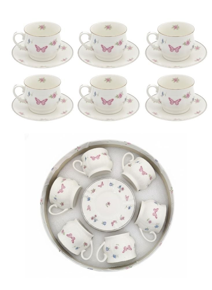 Premium Floral Porcelain Tea Cup & Saucer Set – 6 Cups with 6 Saucers, Elegant Gift Box Packing - Image 1